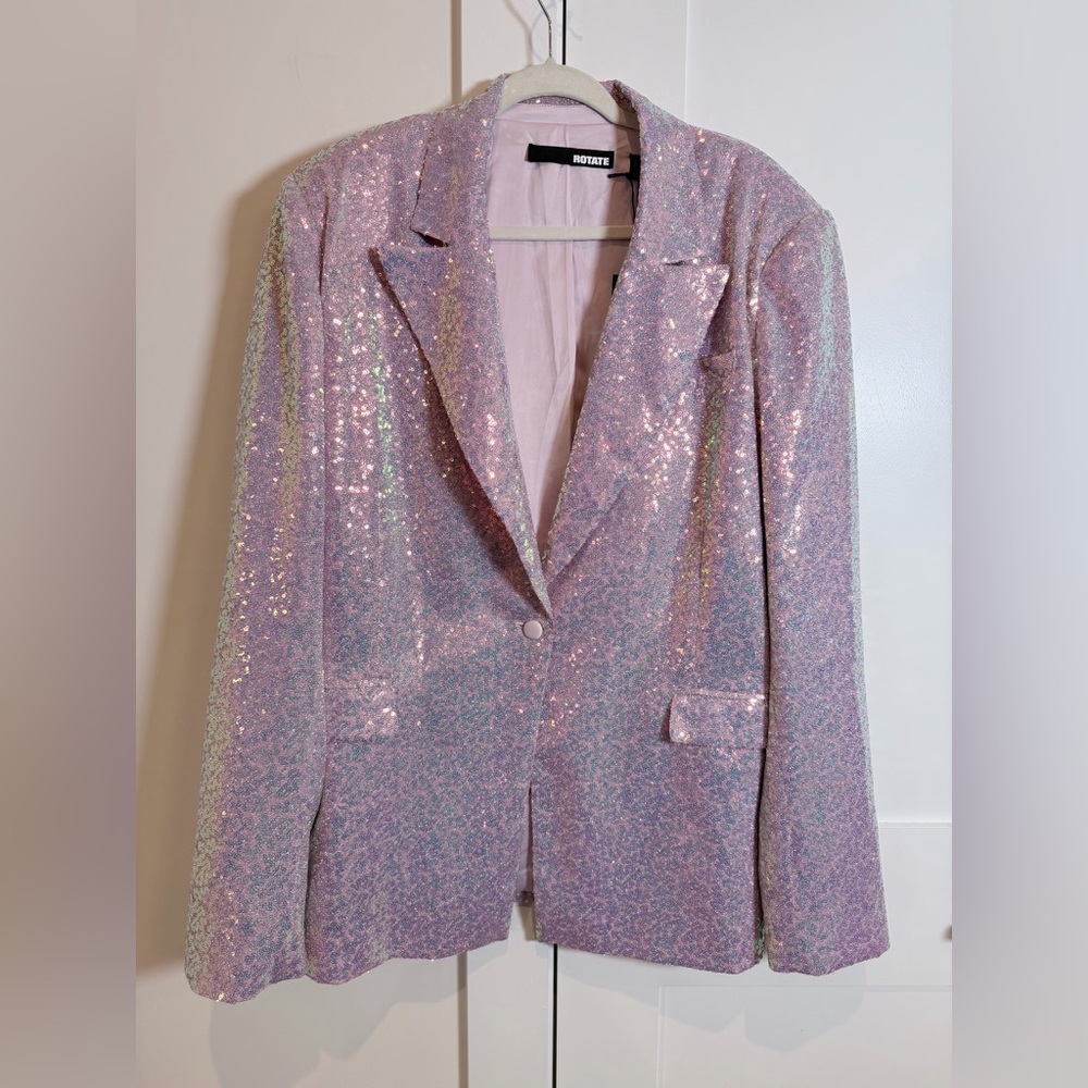 Rotate Birger Christensen Sequin Oversized Blazer in Sachet Pink NWT's Sz US 14 - Picture 6 of 15